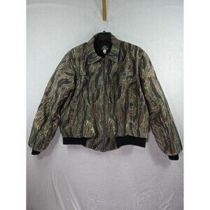VTG Bass Pro Shops Outdoors Vertical Tiger Stripe Camo Hunting Coat Jacket Large